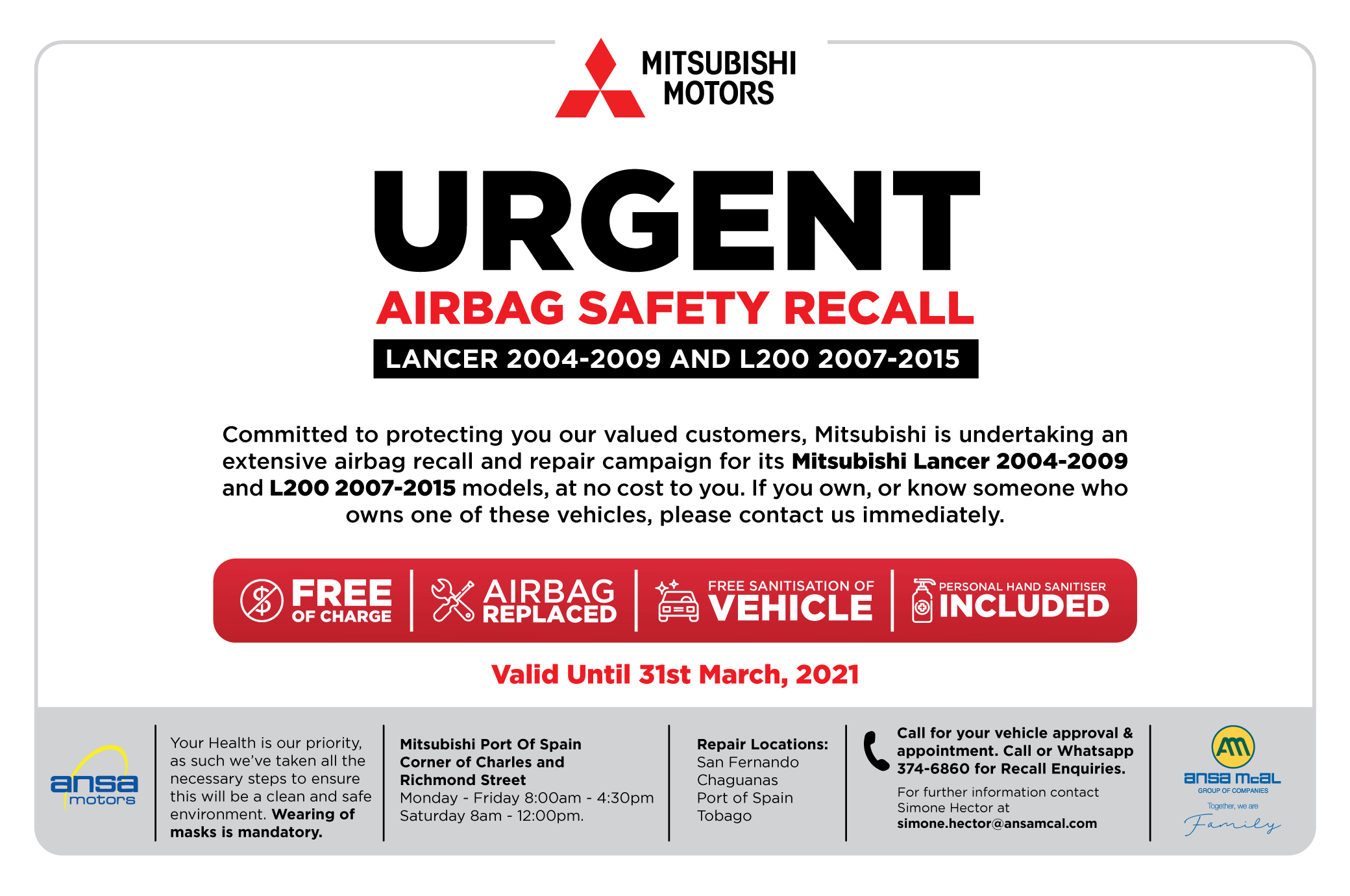 Mitsubishi Urgent Airbag Safety Recall